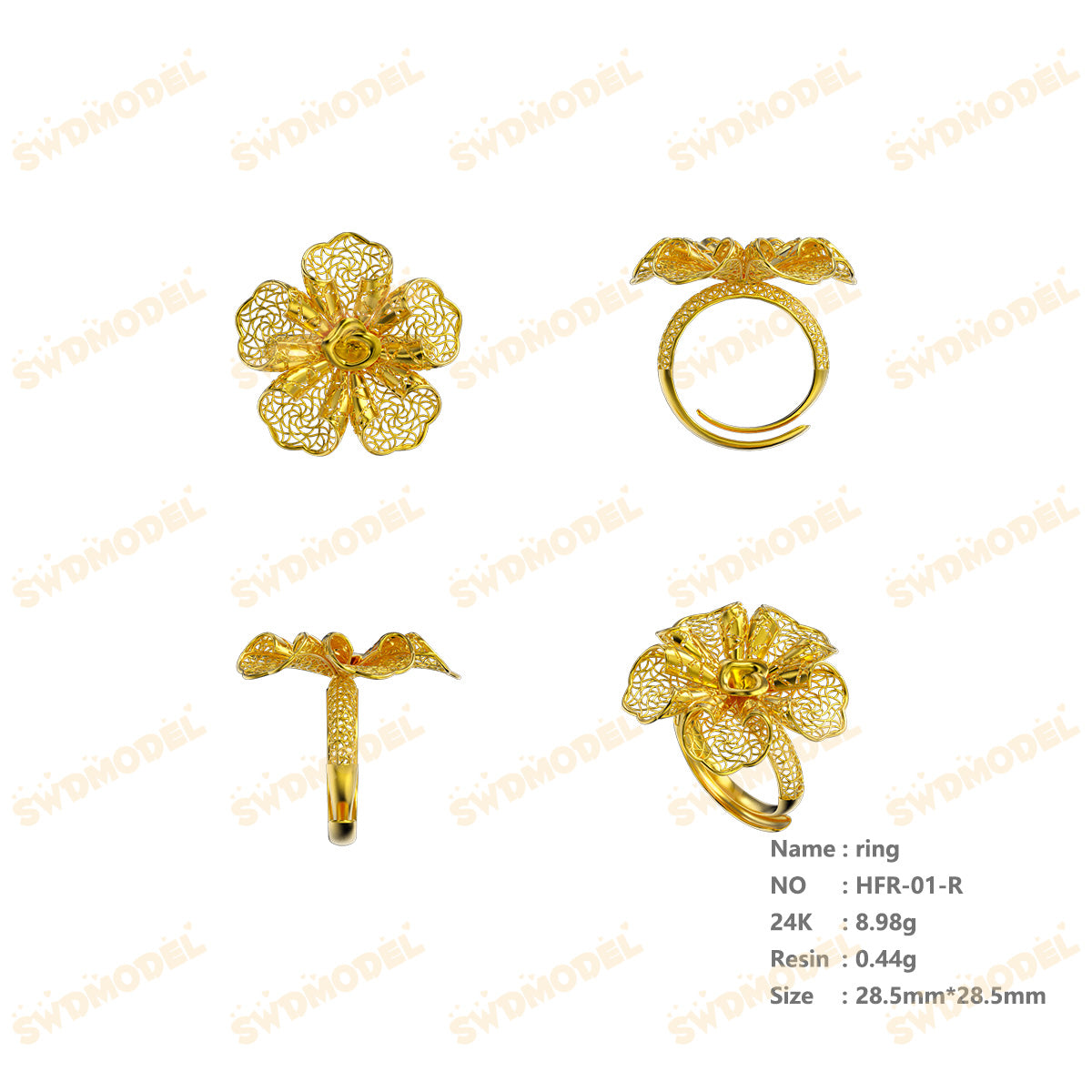 Jewelry set Filigree Ring White Wax Casting Resin 3D Printing Service  HFR-01-R