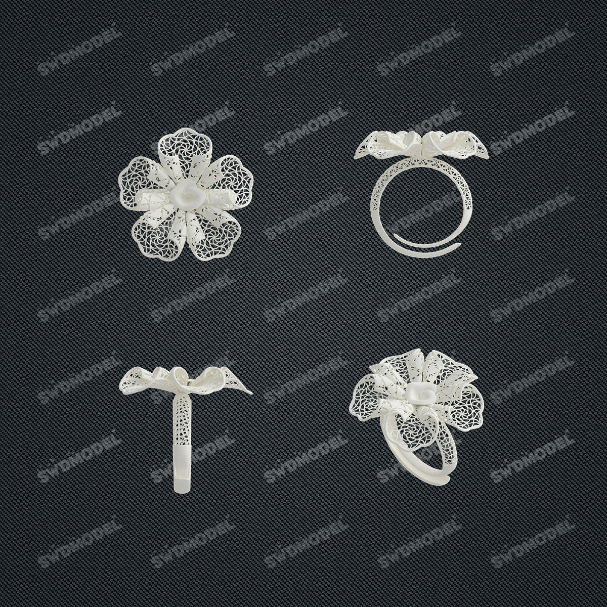 Jewelry set Filigree Ring White Wax Casting Resin 3D Printing Service  HFR-01-R