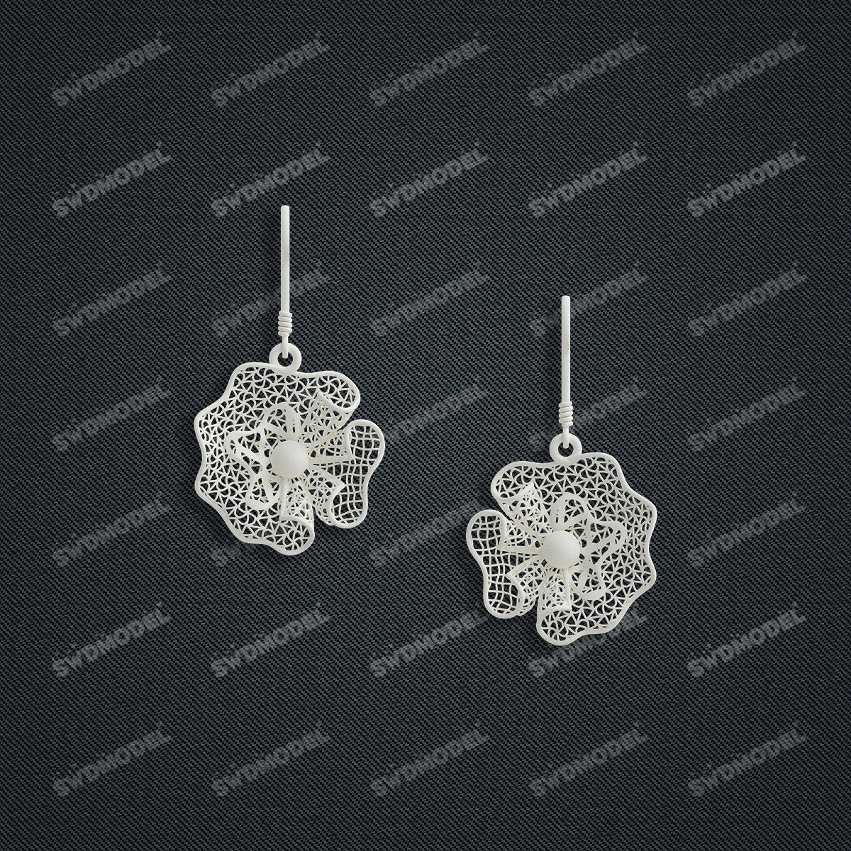 Jewelry set Filigree Earrings White Wax Casting Resin 3D Printing Service   HFR-02-E