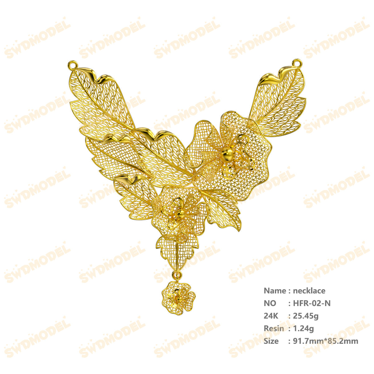Jewelry set Filigree Necklace White Wax Casting Resin 3D Printing Service  HFR-02-N