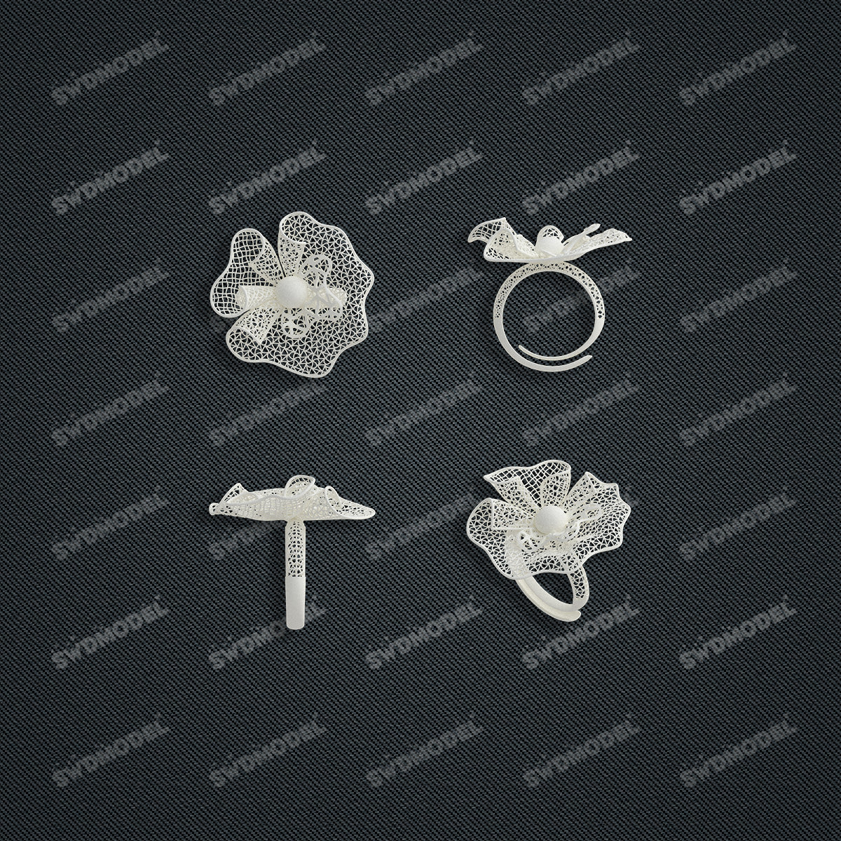Jewelry set  Filigree Set   White Wax Casting Resin 3D Printing Service  HFR-02