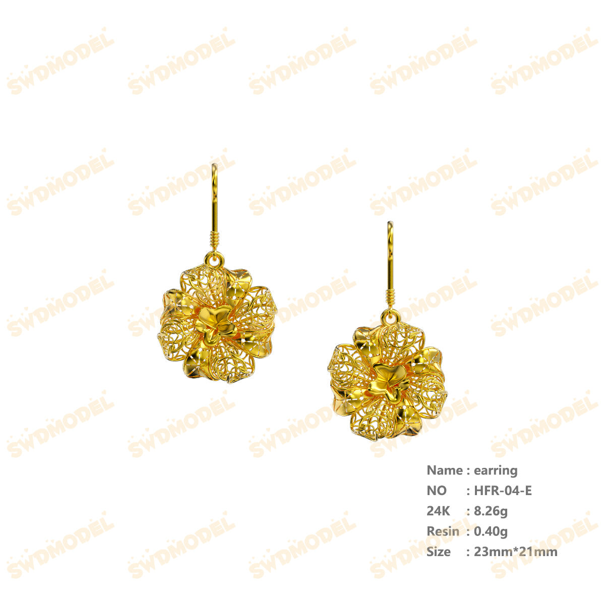 Jewelry set Filigree Earrings White Wax Casting Resin 3D Printing Service   HFR-04-E