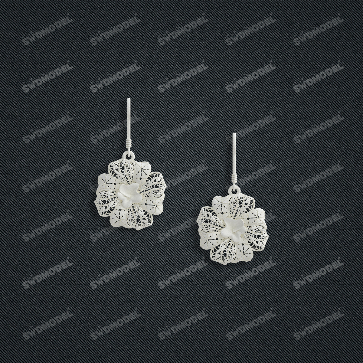 Jewelry set Filigree Earrings White Wax Casting Resin 3D Printing Service   HFR-04-E