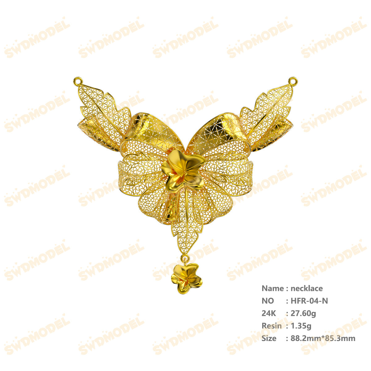 Jewelry set Filigree Necklace White Wax Casting Resin 3D Printing Service  HFR-04-N