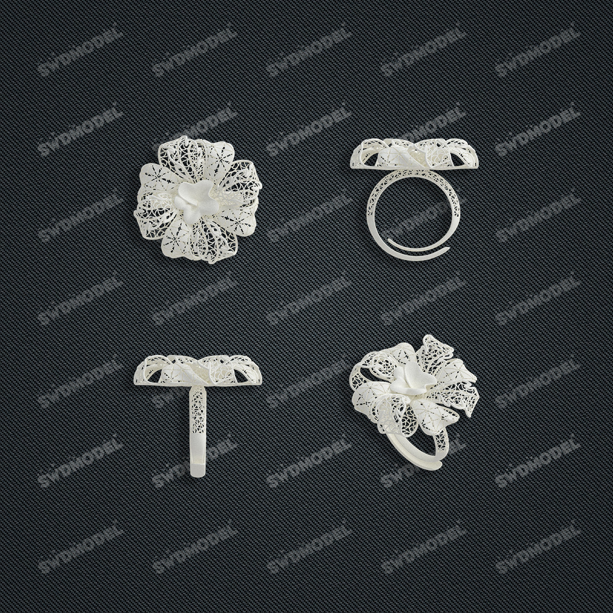 Jewelry set Filigree Ring White Wax Casting Resin 3D Printing Service  HFR-04-R