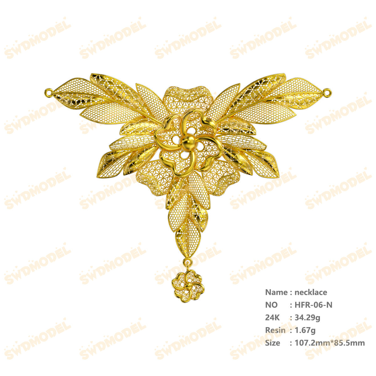 Jewelry set Filigree Necklace White Wax Casting Resin 3D Printing Service  HFR-06-N