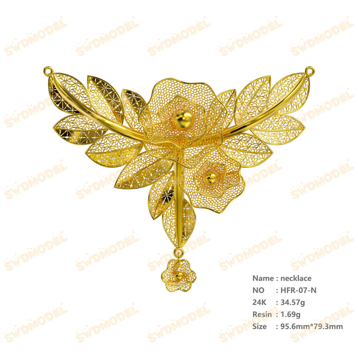 Jewelry set Filigree Necklace White Wax Casting Resin 3D Printing Service  HFR-07-N