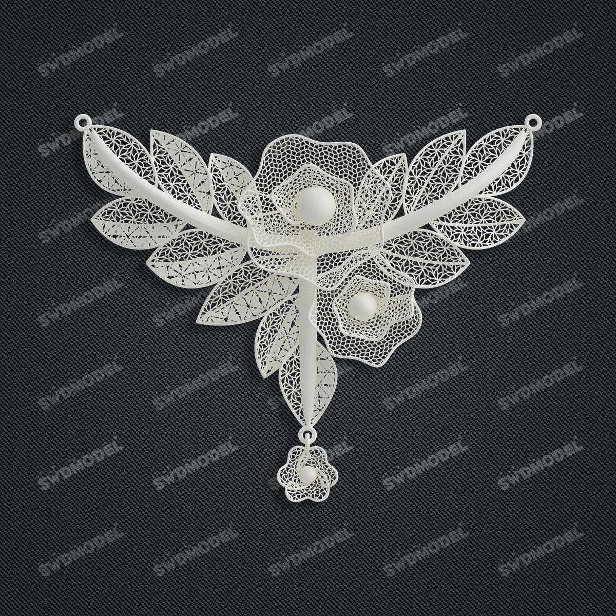 Jewelry set Filigree Necklace White Wax Casting Resin 3D Printing Service  HFR-07-N