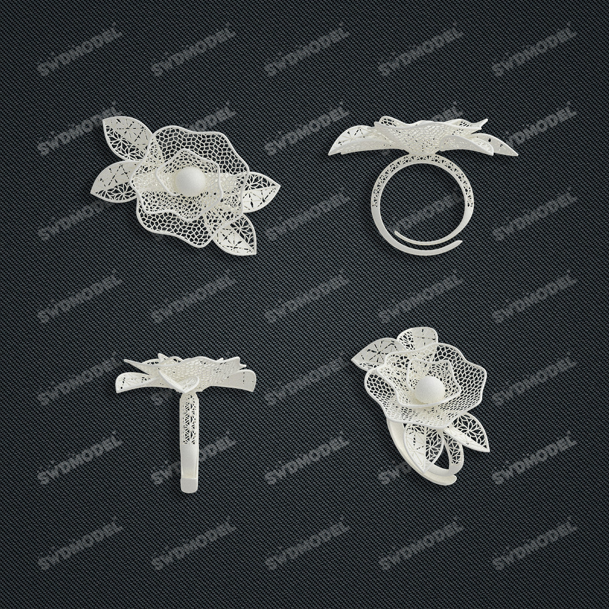 Jewelry set Filigree Ring White Wax Casting Resin 3D Printing Service  HFR-07-R