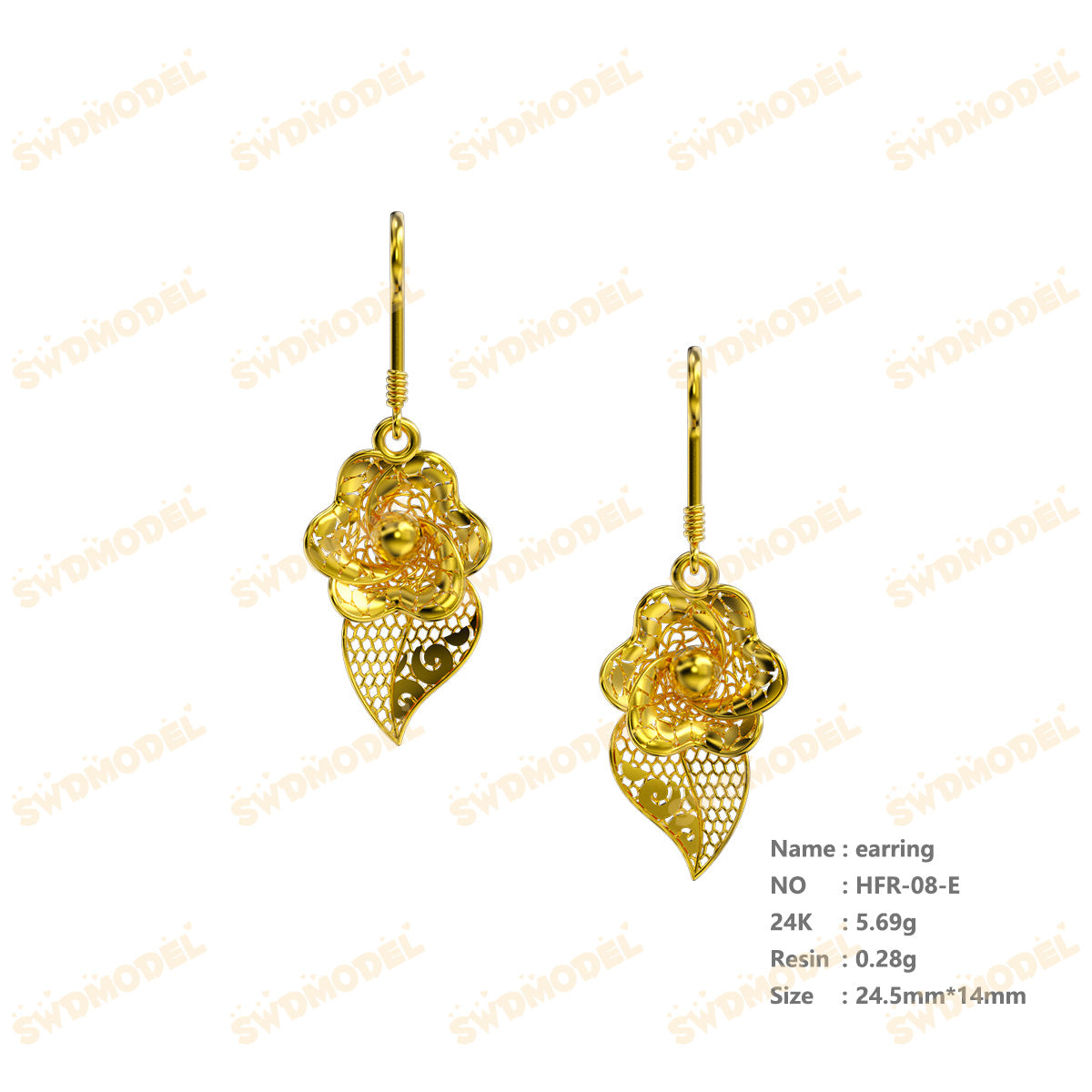 Jewelry set Filigree Earrings White Wax Casting Resin 3D Printing Service   HFR-08-E