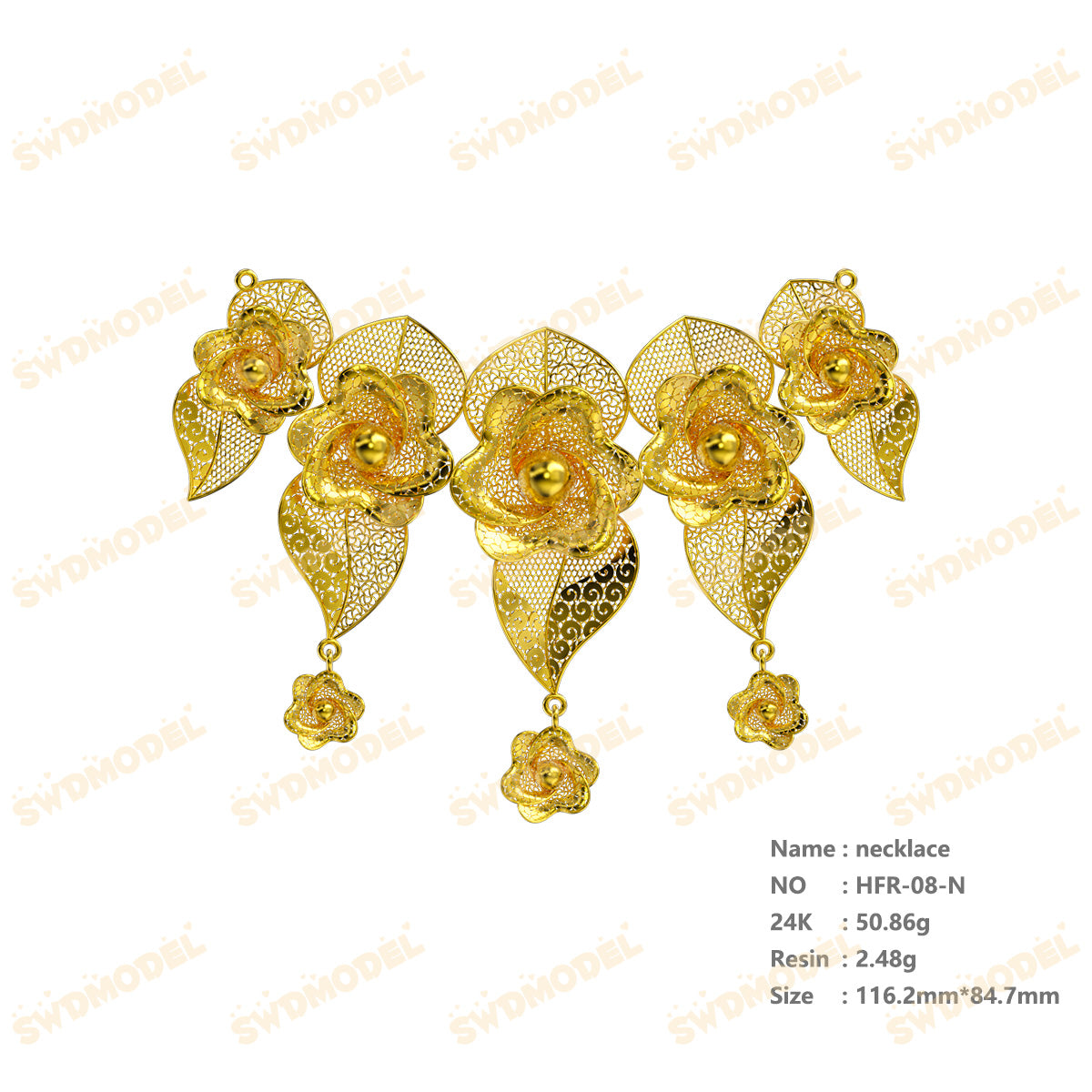 Jewelry set Filigree Necklace White Wax Casting Resin 3D Printing Service  HFR-08-N