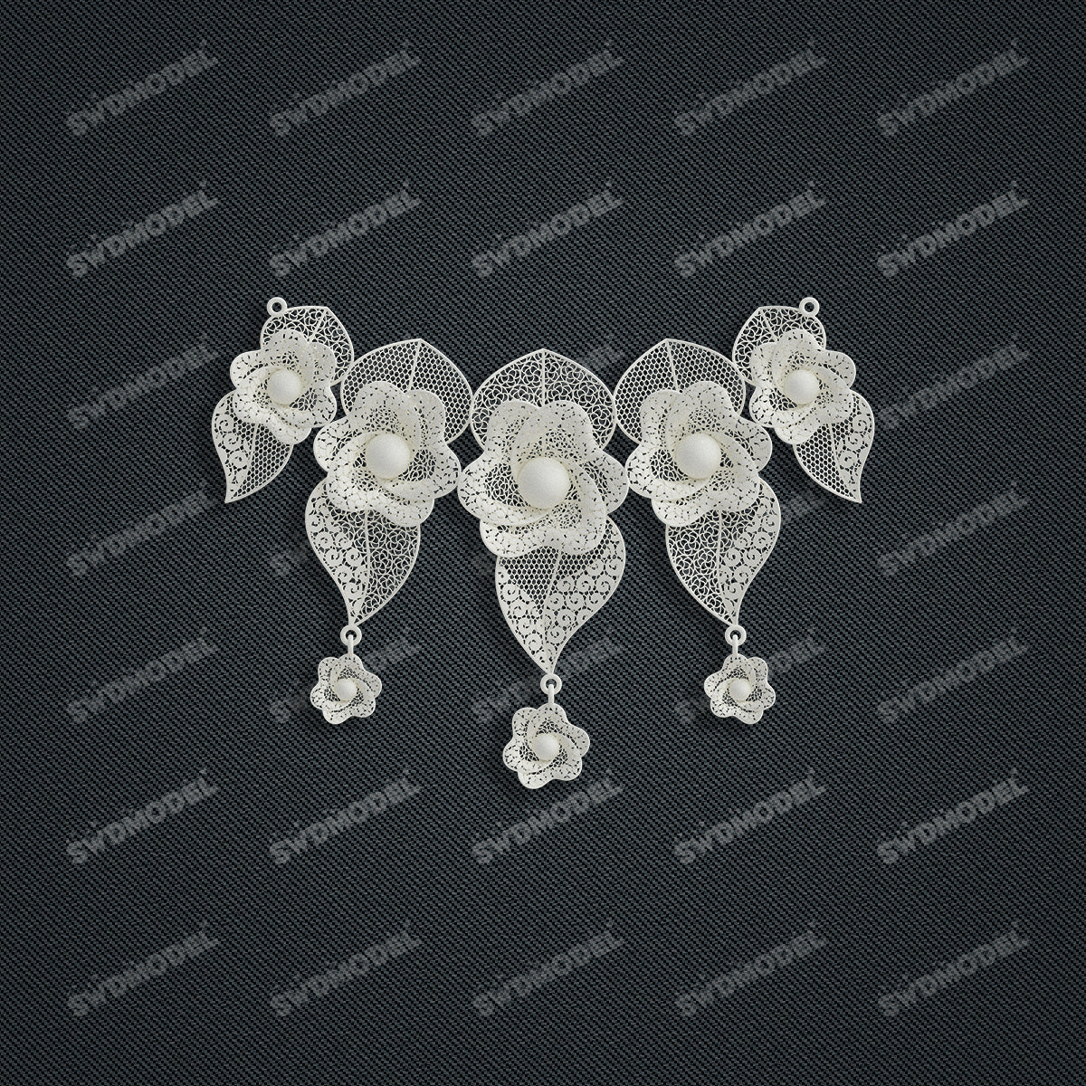 Jewelry set Filigree Necklace White Wax Casting Resin 3D Printing Service  HFR-08-N