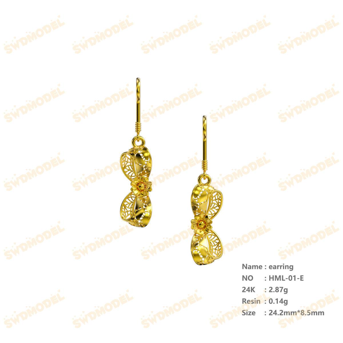 Jewelry set Filigree Earrings White Wax Casting Resin 3D Printing Service   HML-01-E
