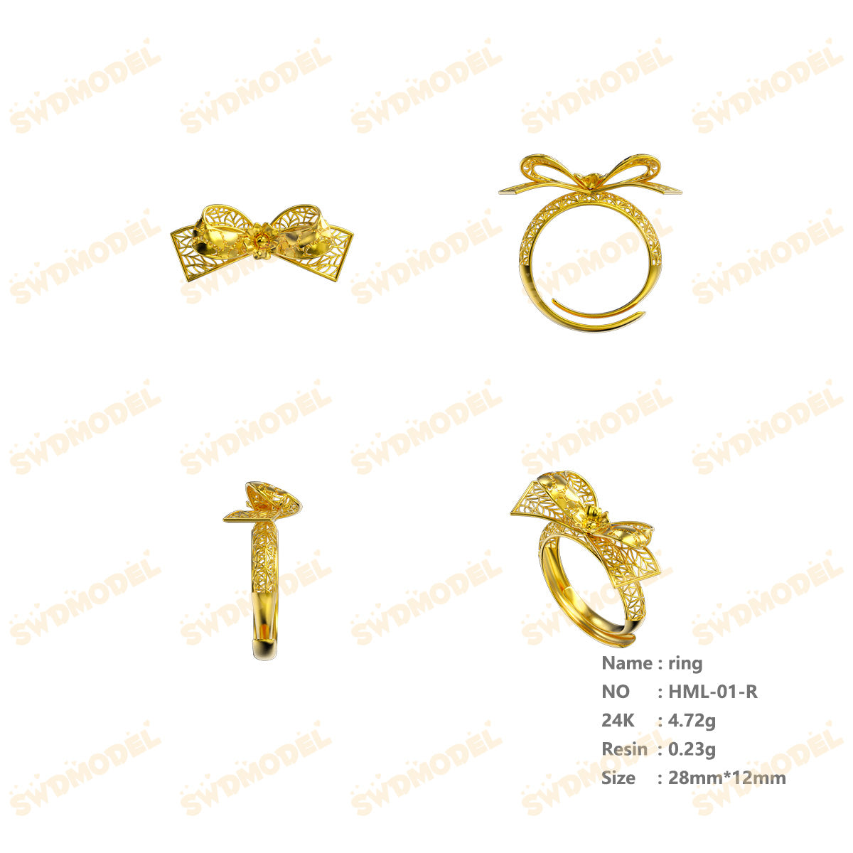 Jewelry set Filigree Ring White Wax Casting Resin 3D Printing Service  HML-01-R