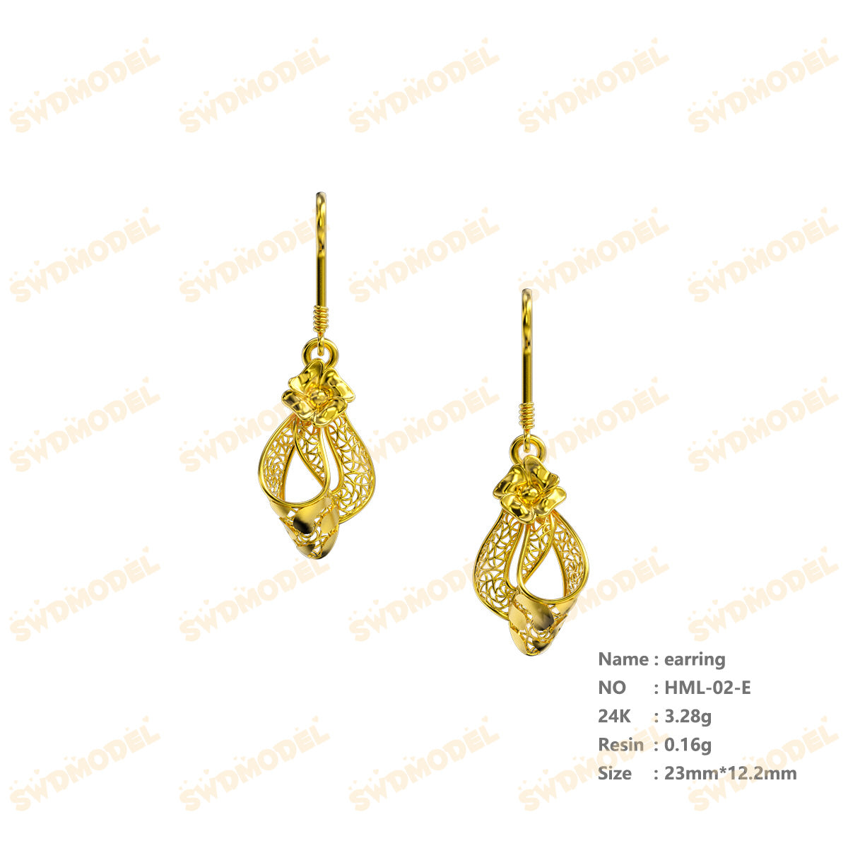 Jewelry set Filigree Earrings White Wax Casting Resin 3D Printing Service   HML-02-E