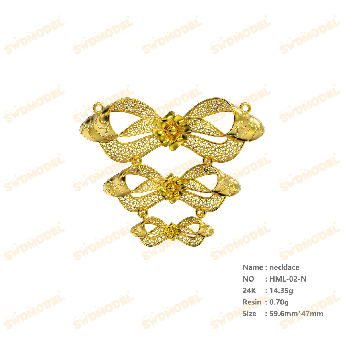 Jewelry set Filigree Necklace White Wax Casting Resin 3D Printing Service  HML-02-N