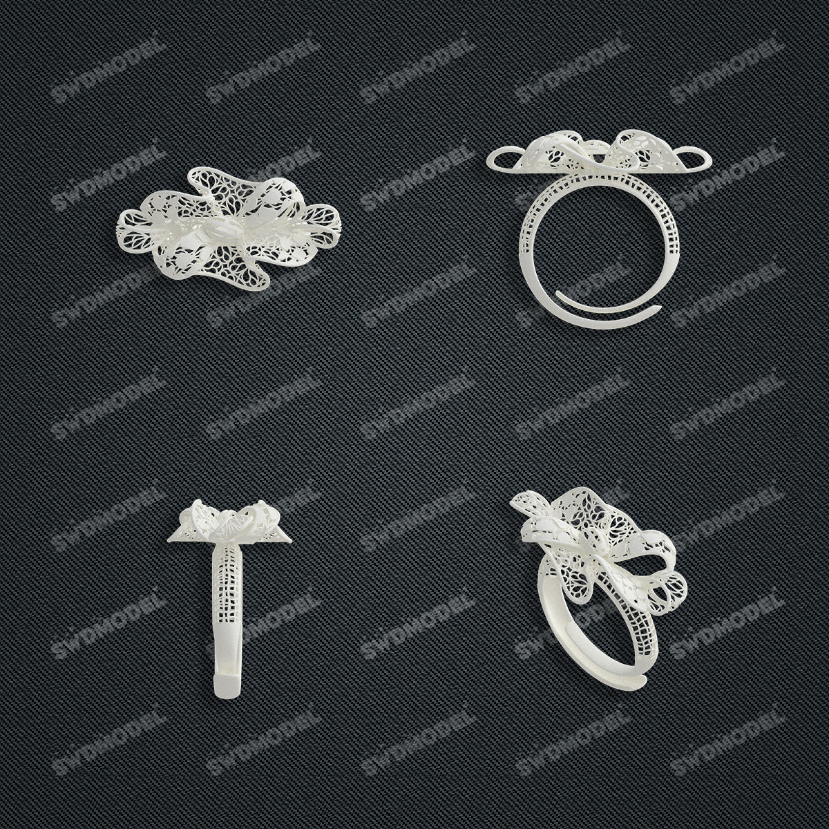 Jewelry set Filigree Ring White Wax Casting Resin 3D Printing Service  HML-02-R