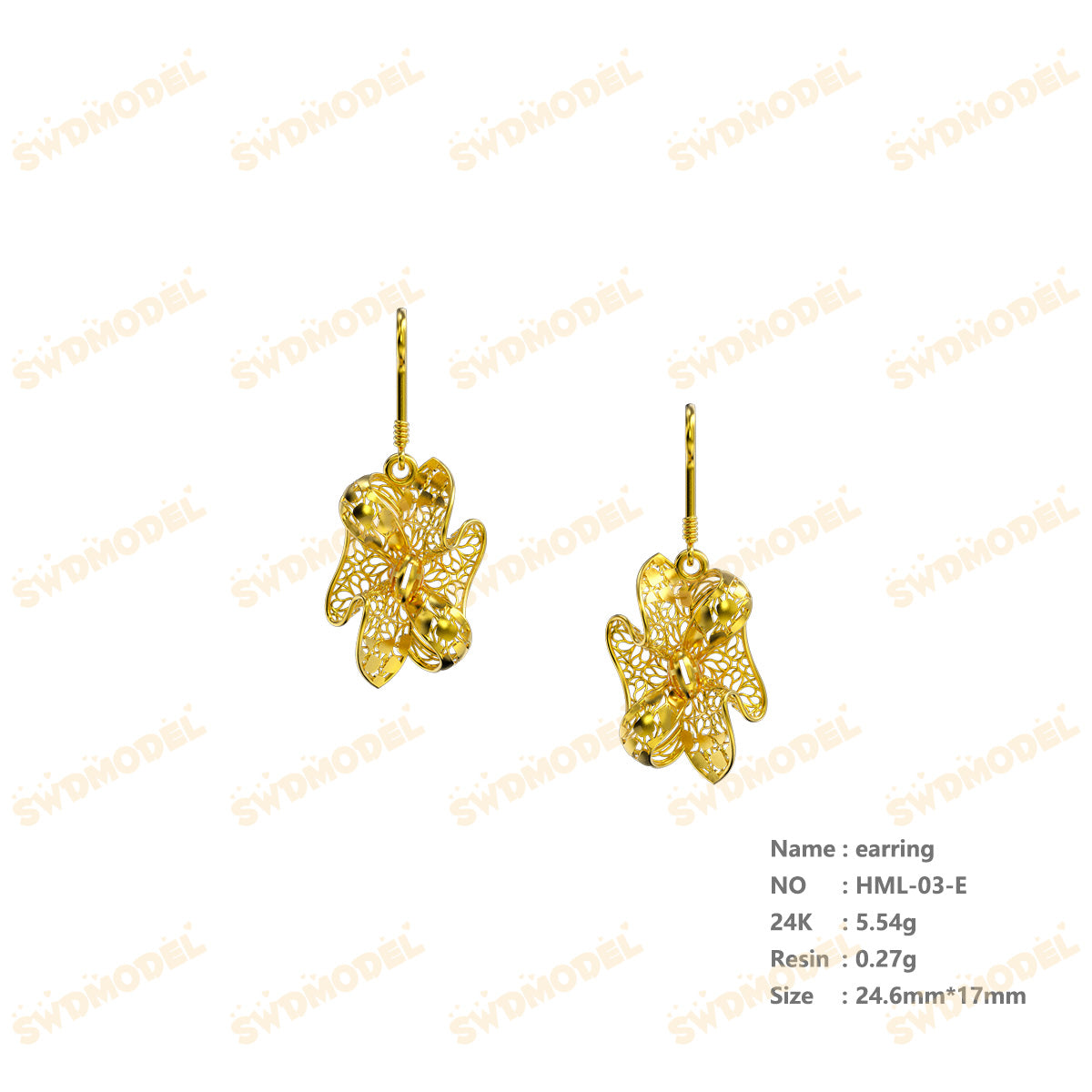 Jewelry set Filigree Earrings White Wax Casting Resin 3D Printing Service   HML-03-E
