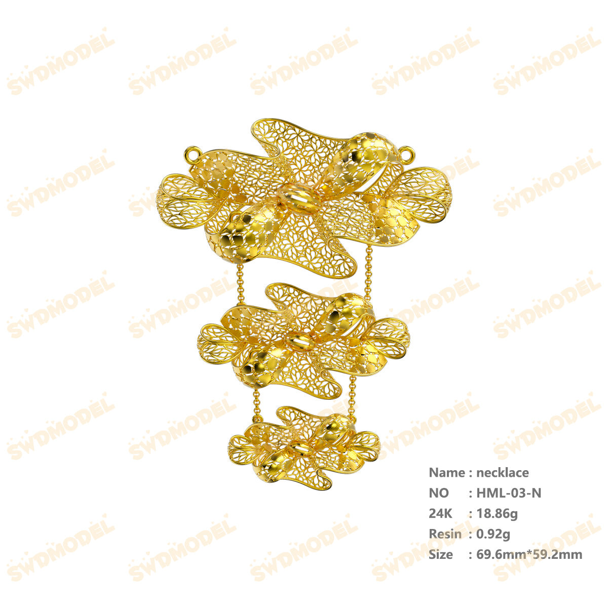 Jewelry set Filigree Necklace White Wax Casting Resin 3D Printing Service  HML-03-N