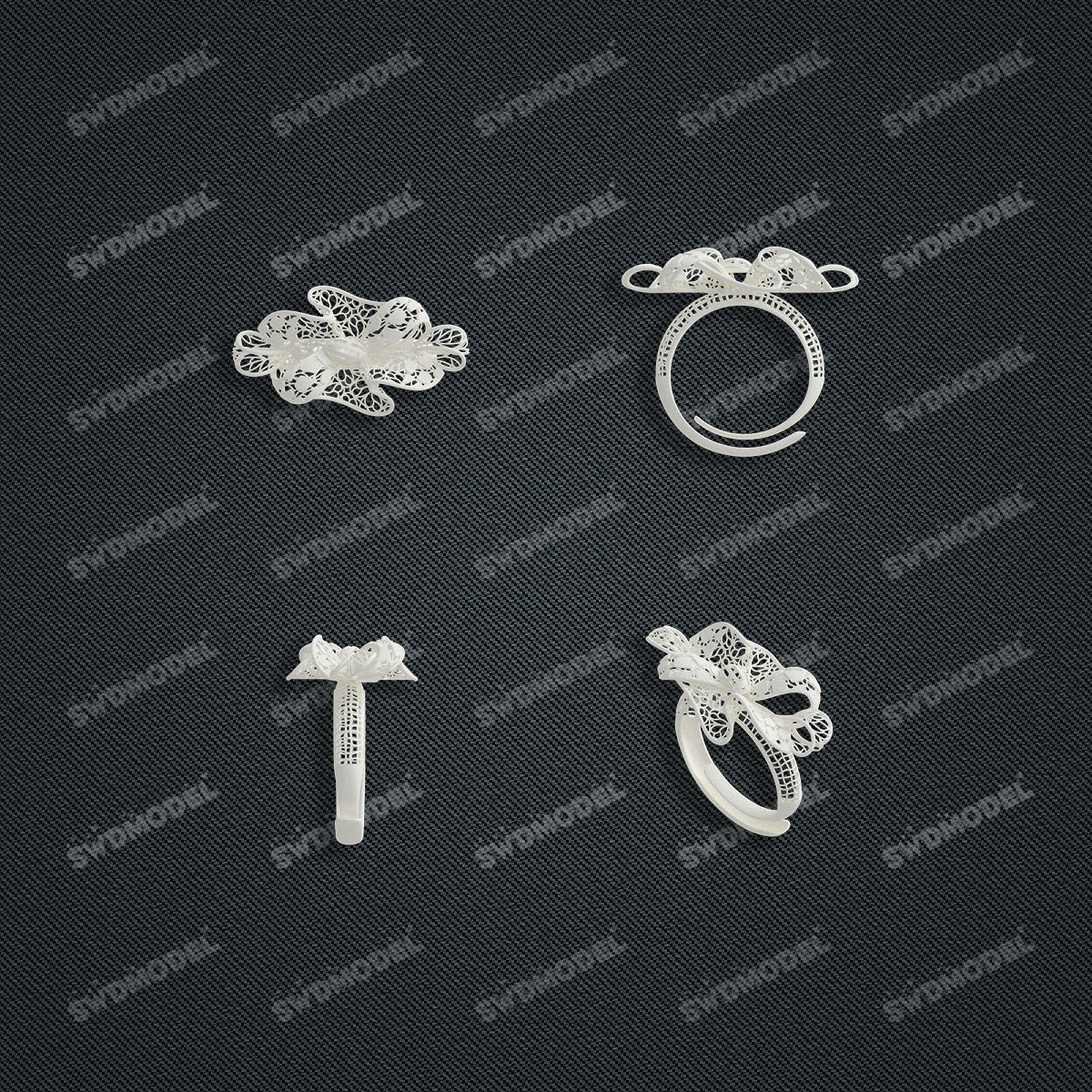 Jewelry set Filigree Ring White Wax Casting Resin 3D Printing Service  HML-03-R