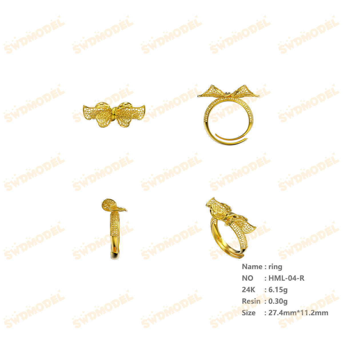 Jewelry set Filigree Ring White Wax Casting Resin 3D Printing Service  HML-04-R