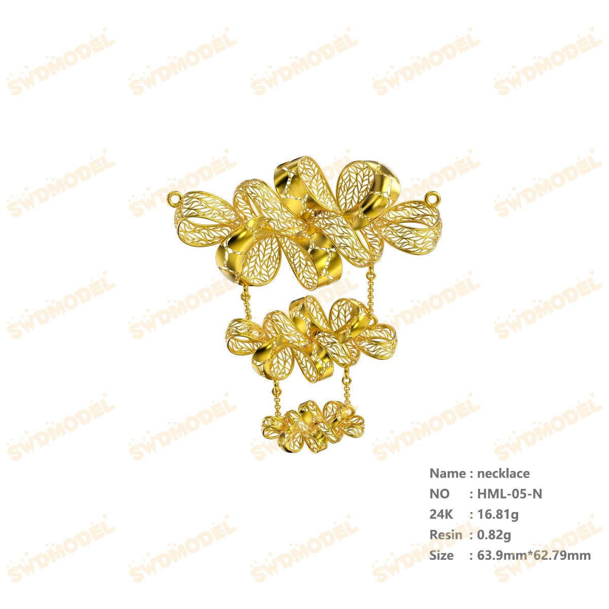 Jewelry set Filigree Necklace White Wax Casting Resin 3D Printing Service  HML-05-N