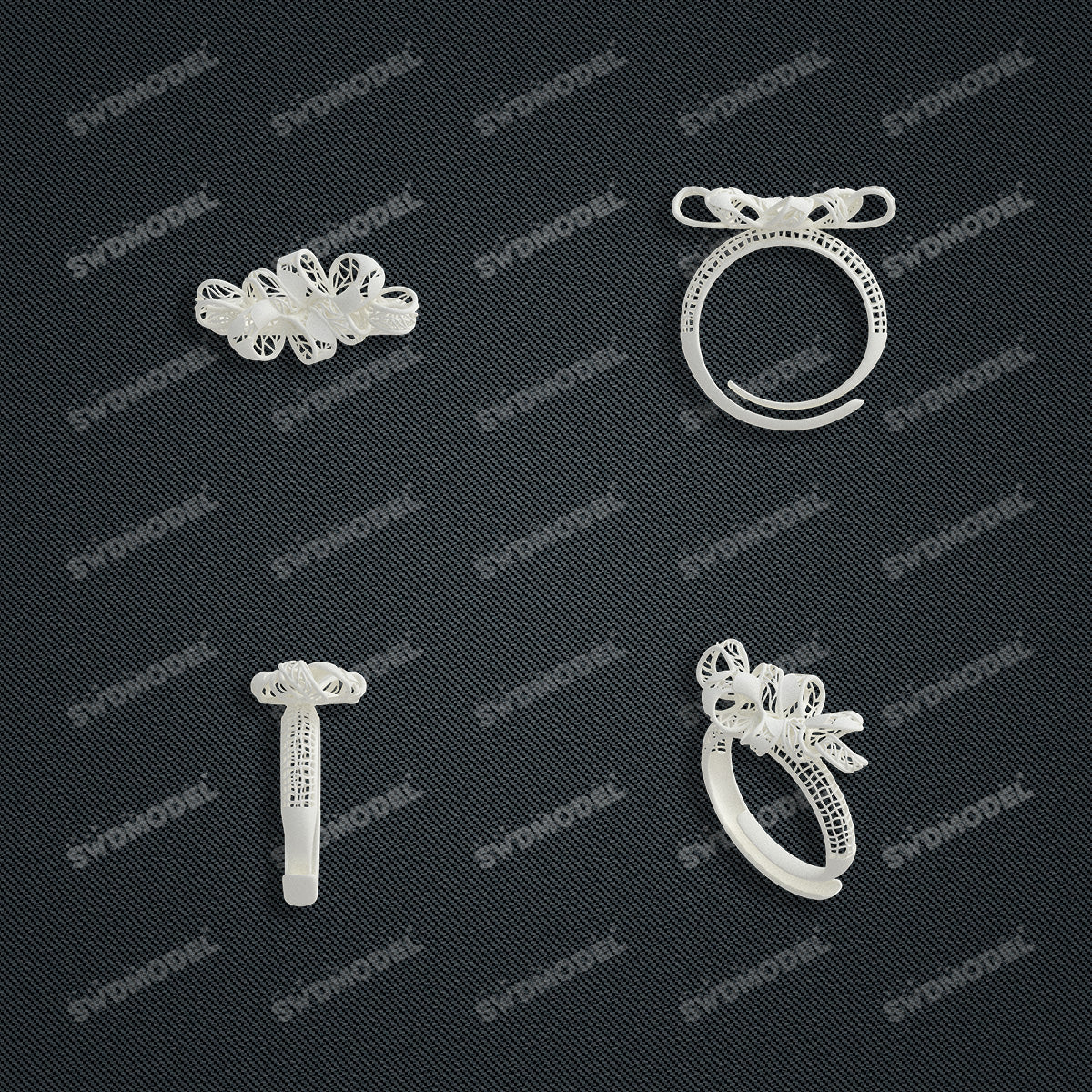 Jewelry set Filigree Ring White Wax Casting Resin 3D Printing Service  HML-05-R