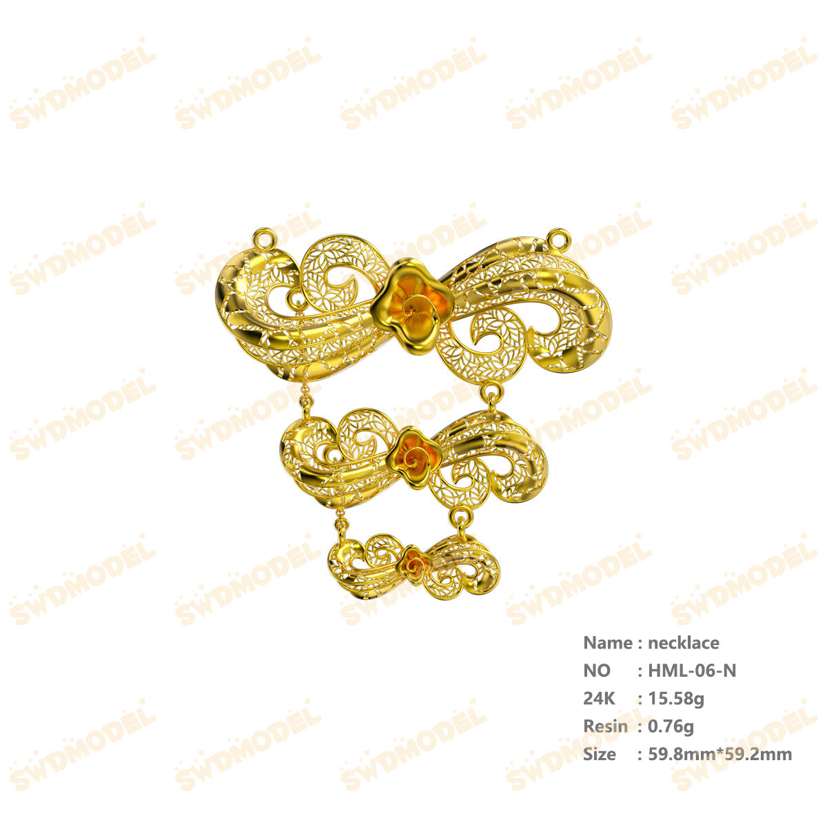 Jewelry set Filigree Necklace White Wax Casting Resin 3D Printing Service  HML-06-N