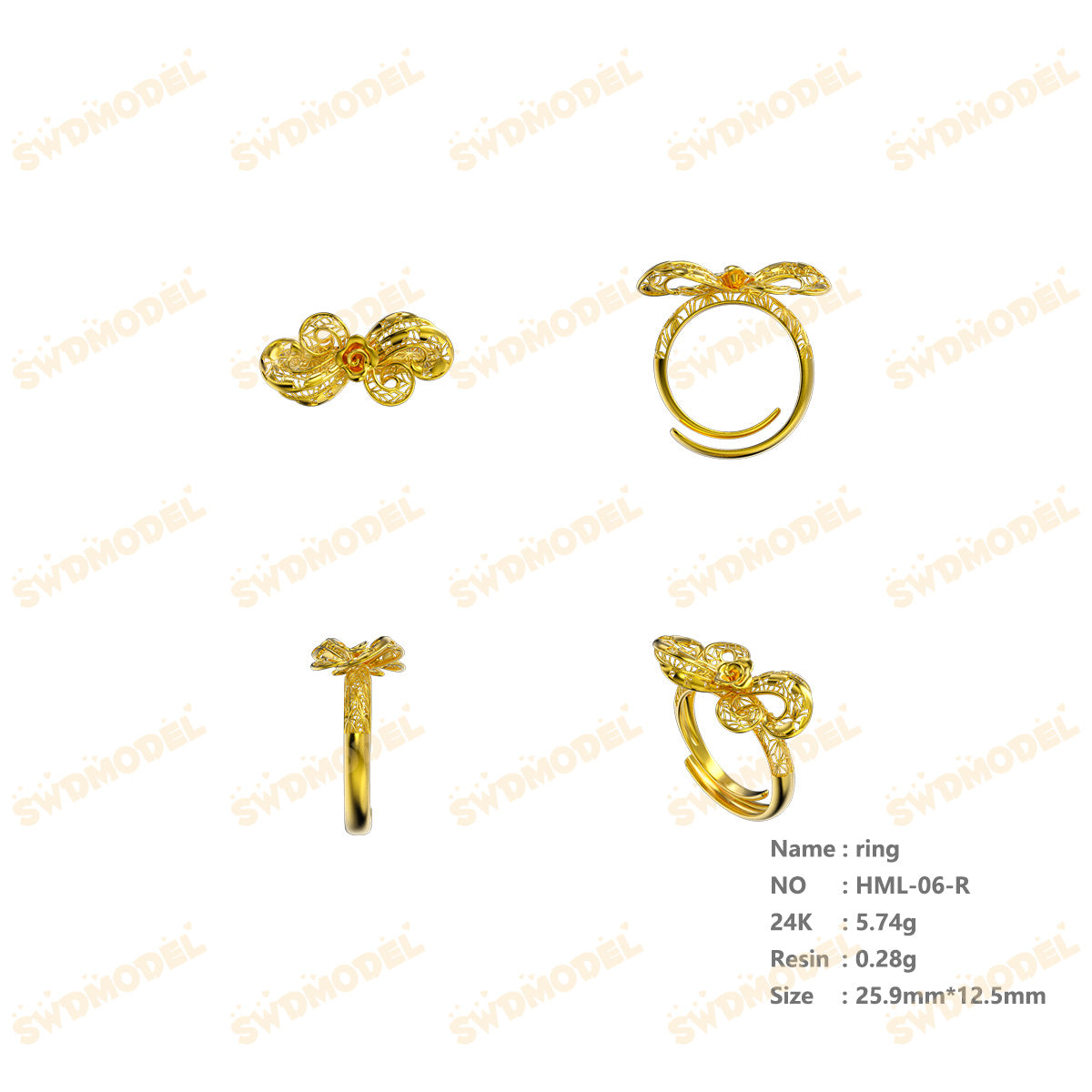 Jewelry set Filigree Ring White Wax Casting Resin 3D Printing Service  HML-06-R