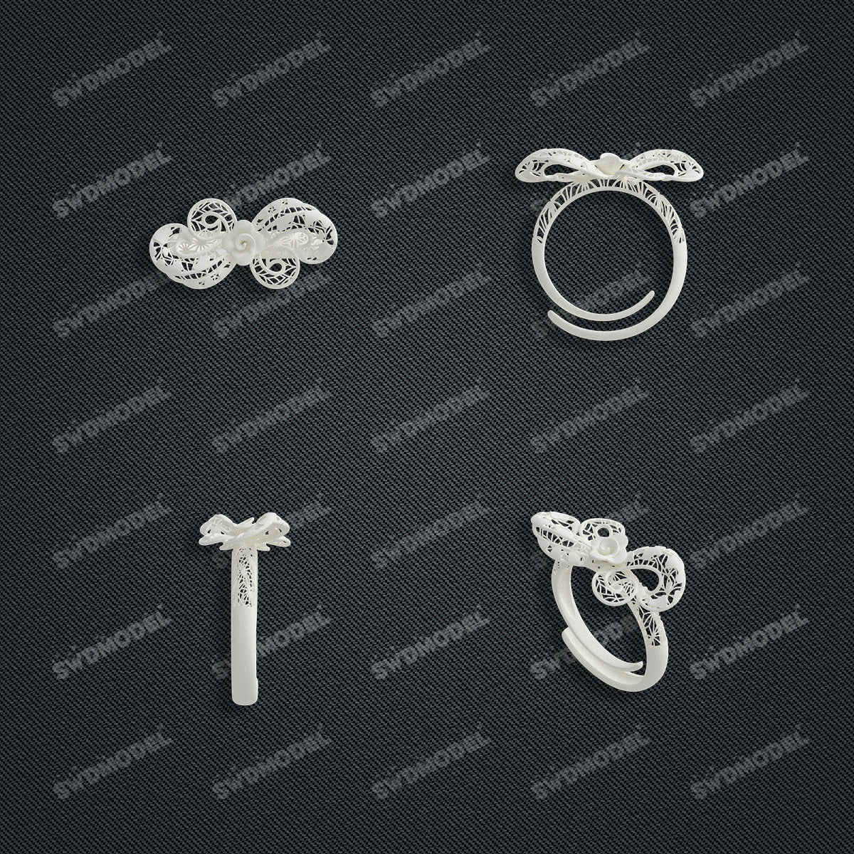 Jewelry set Filigree Ring White Wax Casting Resin 3D Printing Service  HML-06-R