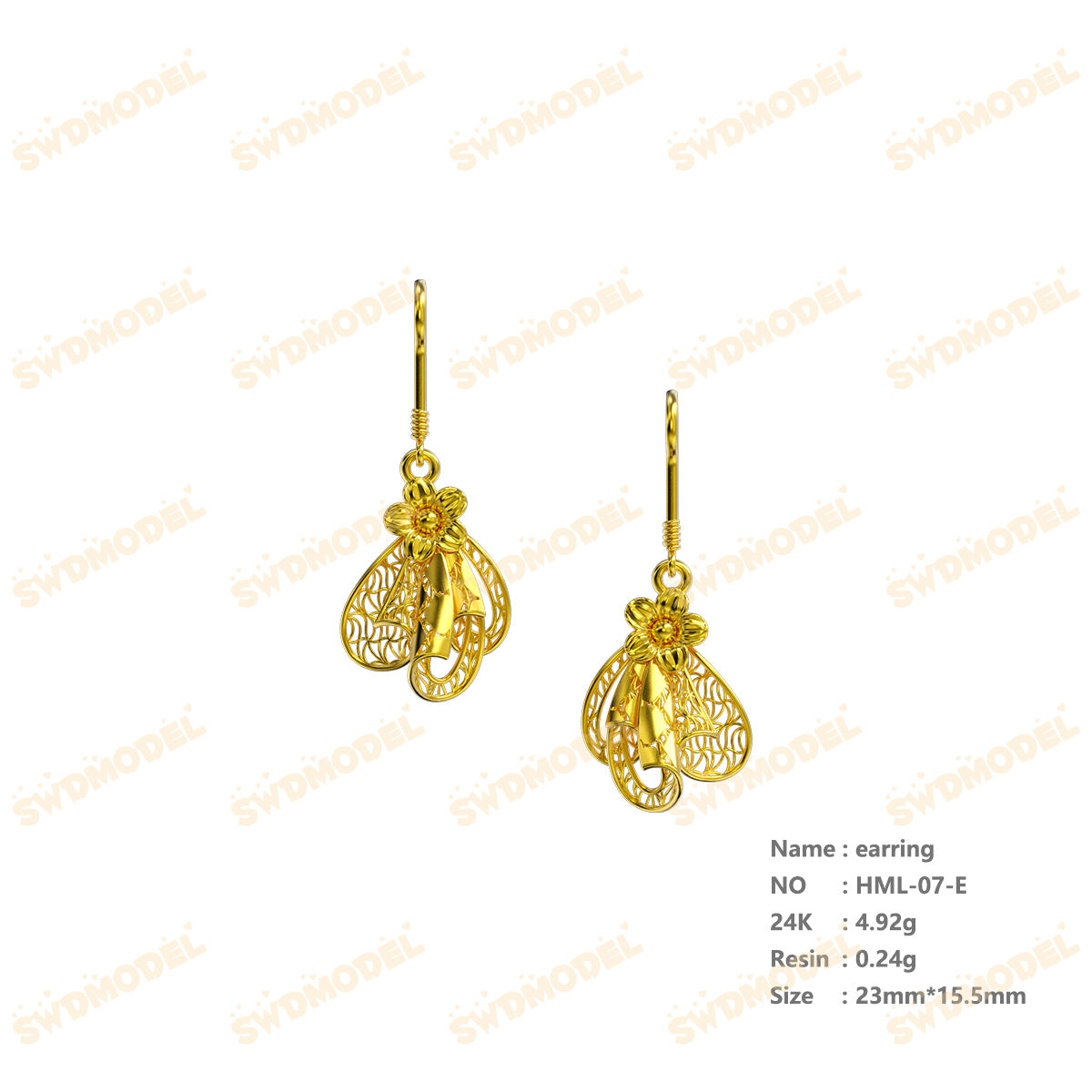 Jewelry set Filigree Earrings White Wax Casting Resin 3D Printing Service   HML-07-E