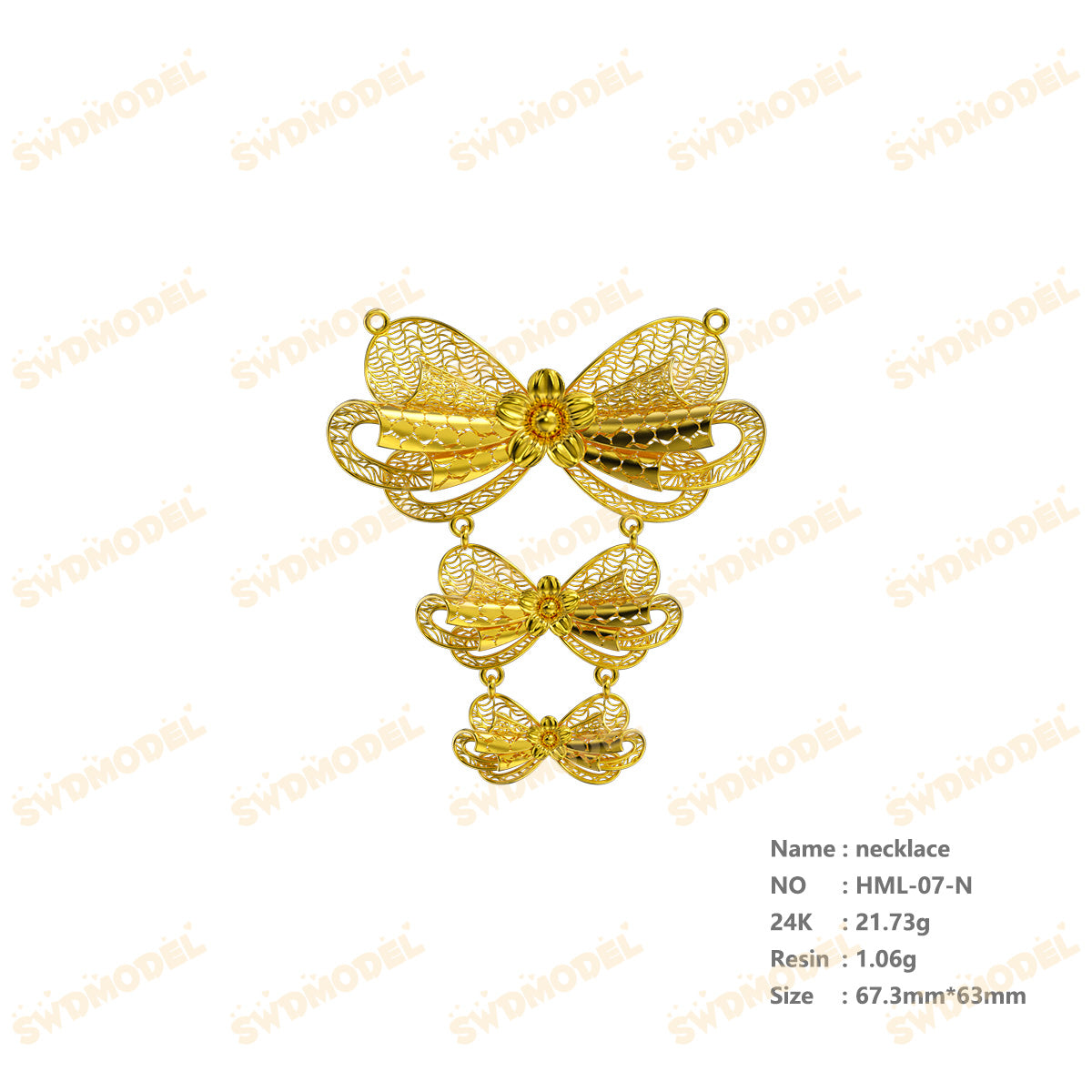 Jewelry set Filigree Necklace White Wax Casting Resin 3D Printing Service  HML-07-N