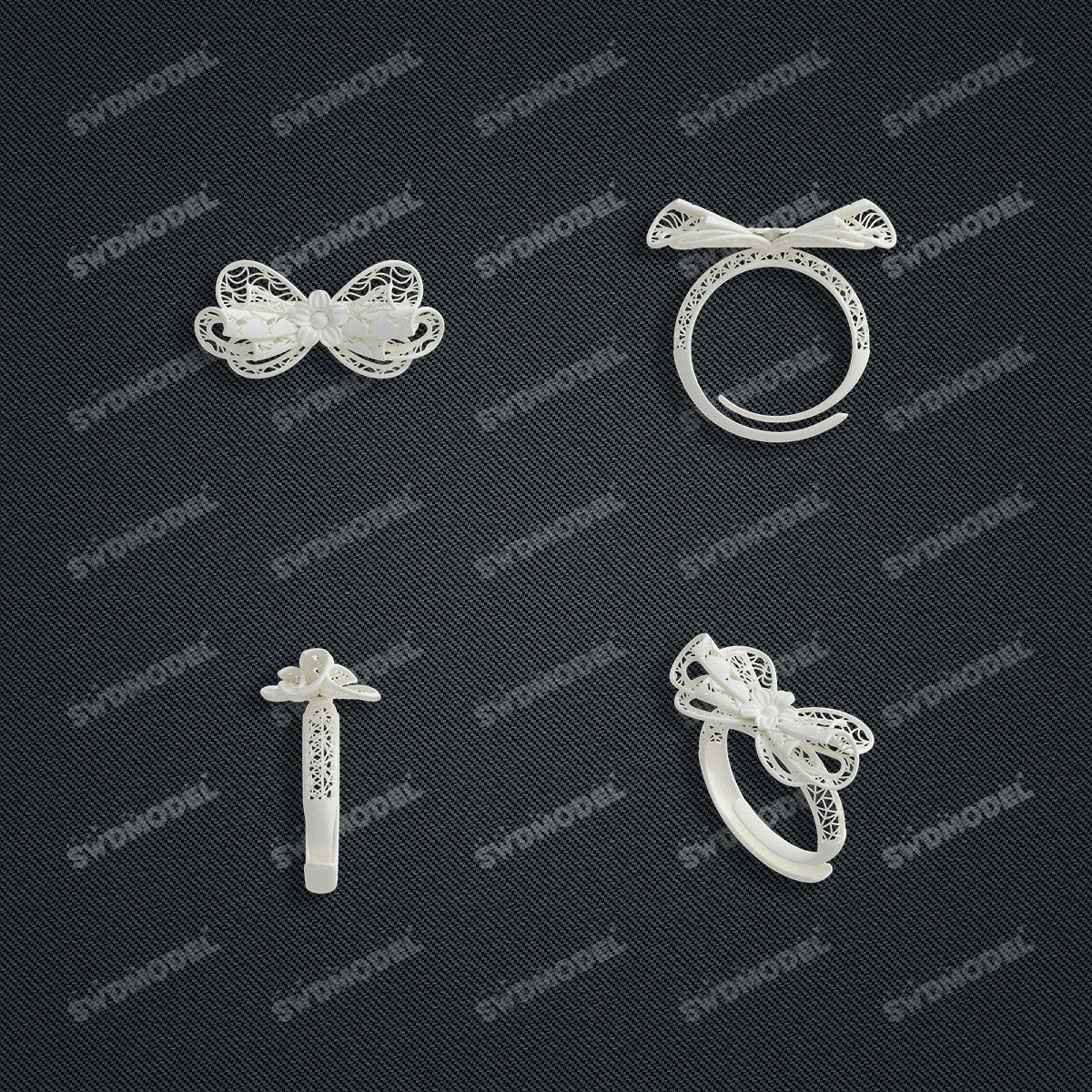 Jewelry set Filigree Ring White Wax Casting Resin 3D Printing Service  HML-07-R