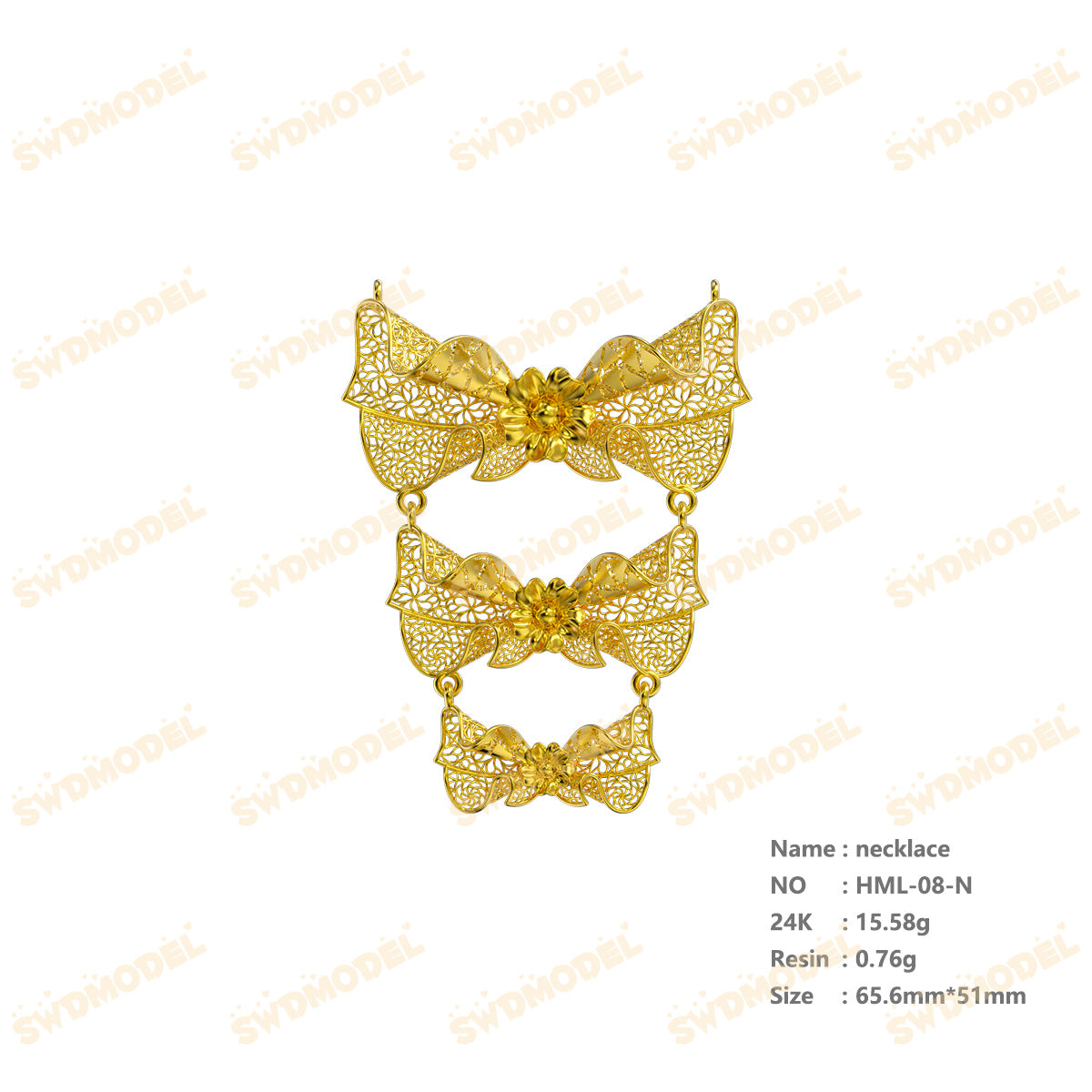 Jewelry set Filigree Necklace White Wax Casting Resin 3D Printing Service  HML-08-N