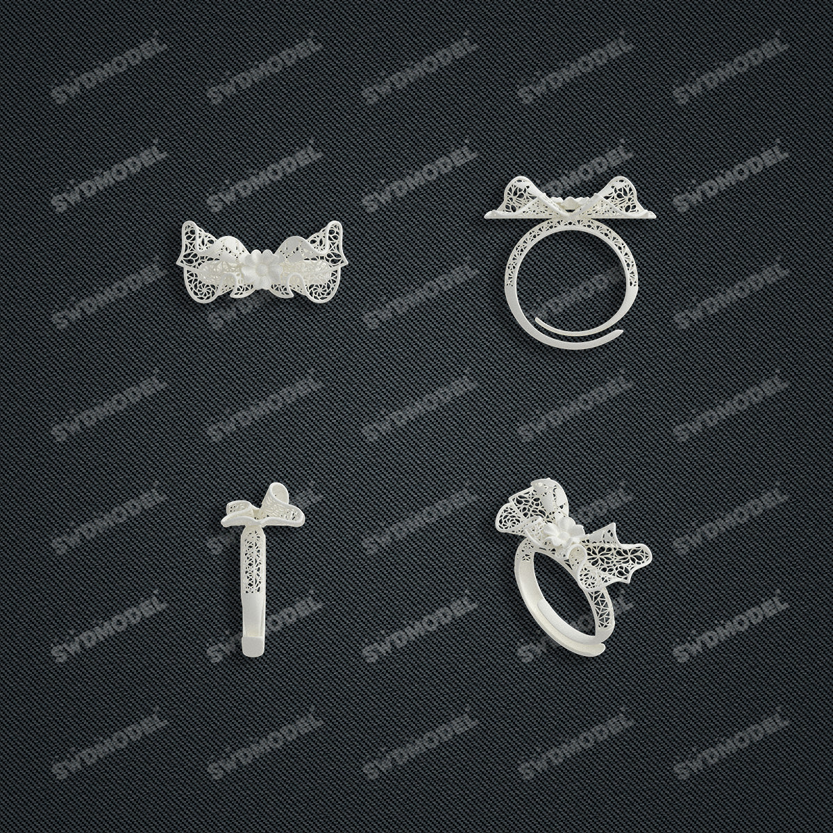 Jewelry set Filigree Ring White Wax Casting Resin 3D Printing Service  HML-08-R