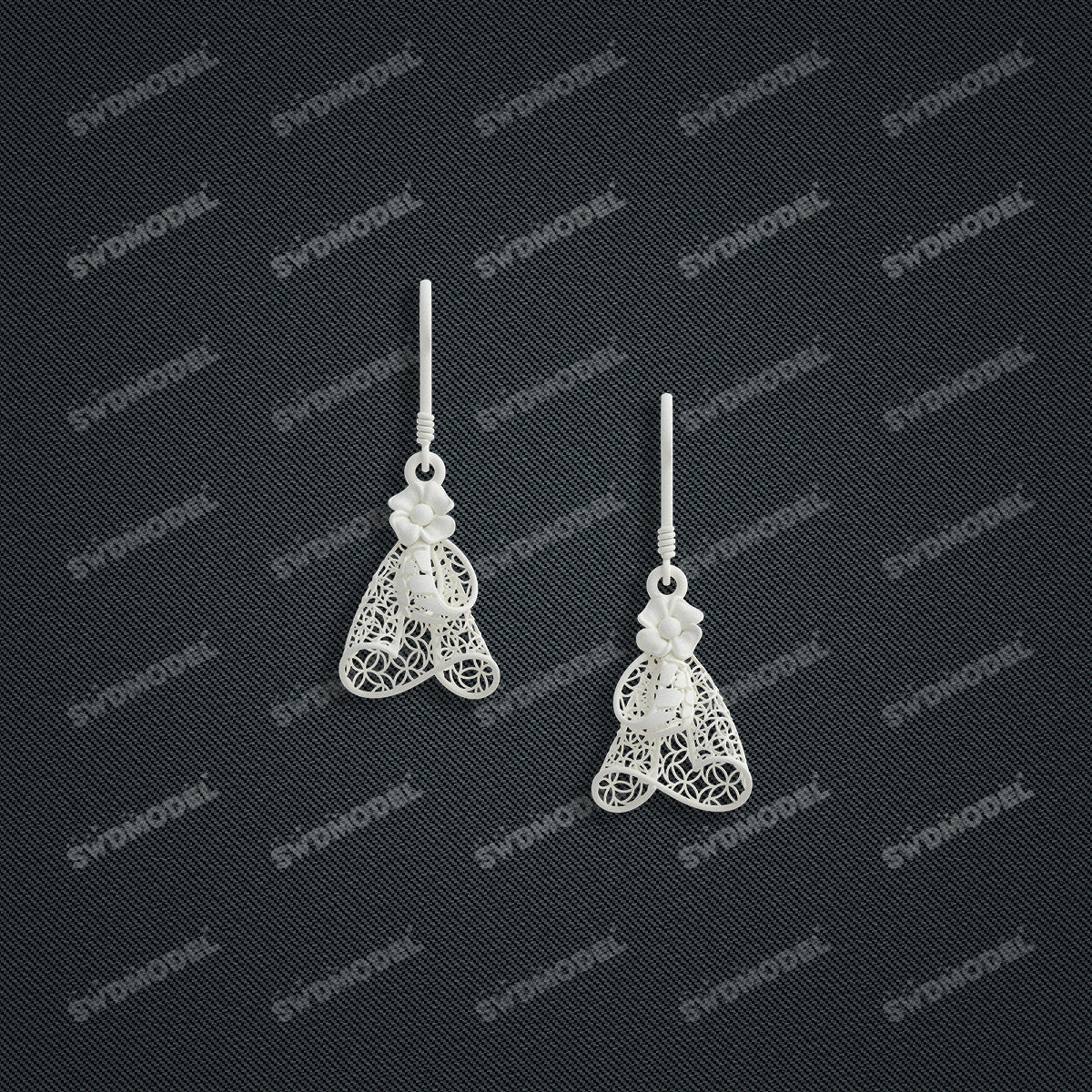 Jewelry set Filigree Earrings White Wax Casting Resin 3D Printing Service   HML-09-E