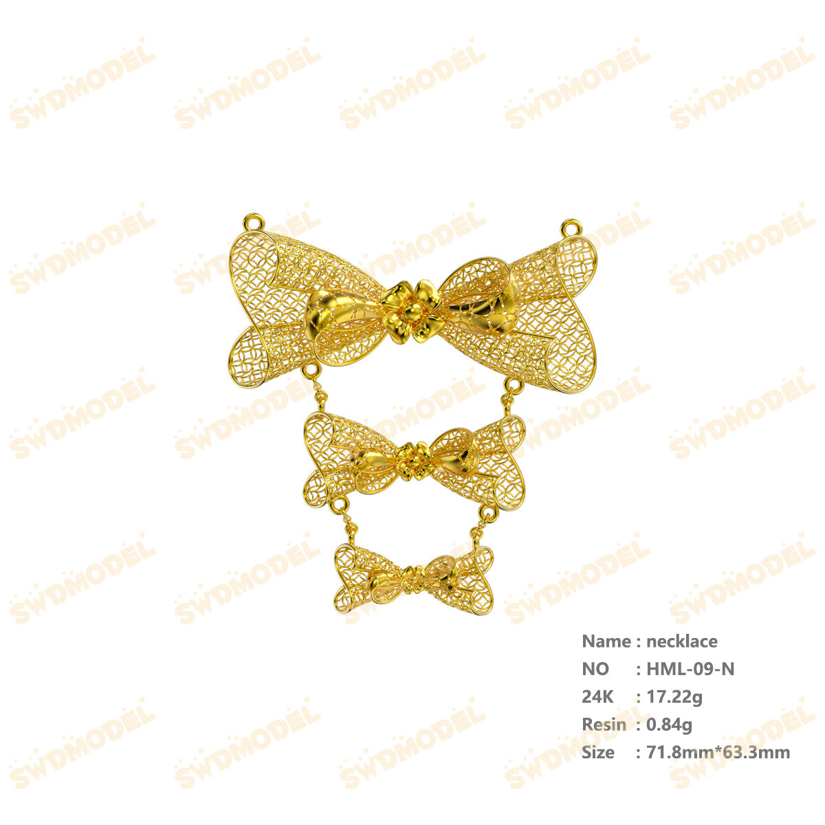 Jewelry set Filigree Necklace White Wax Casting Resin 3D Printing Service  HML-09-N