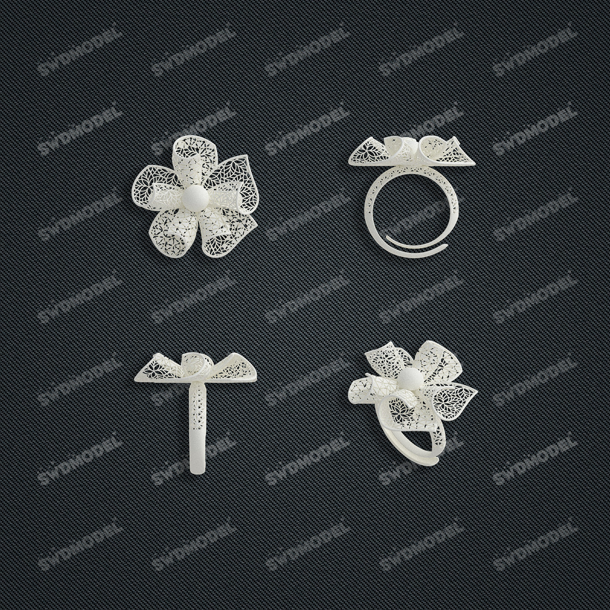 Jewelry set Filigree Ring White Wax Casting Resin 3D Printing Service  HNM-01-R