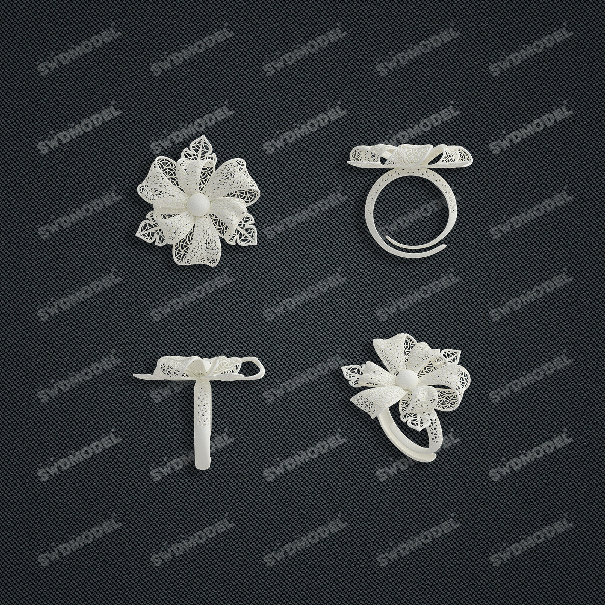 Jewelry set Filigree Ring White Wax Casting Resin 3D Printing Service  HNM-05-R