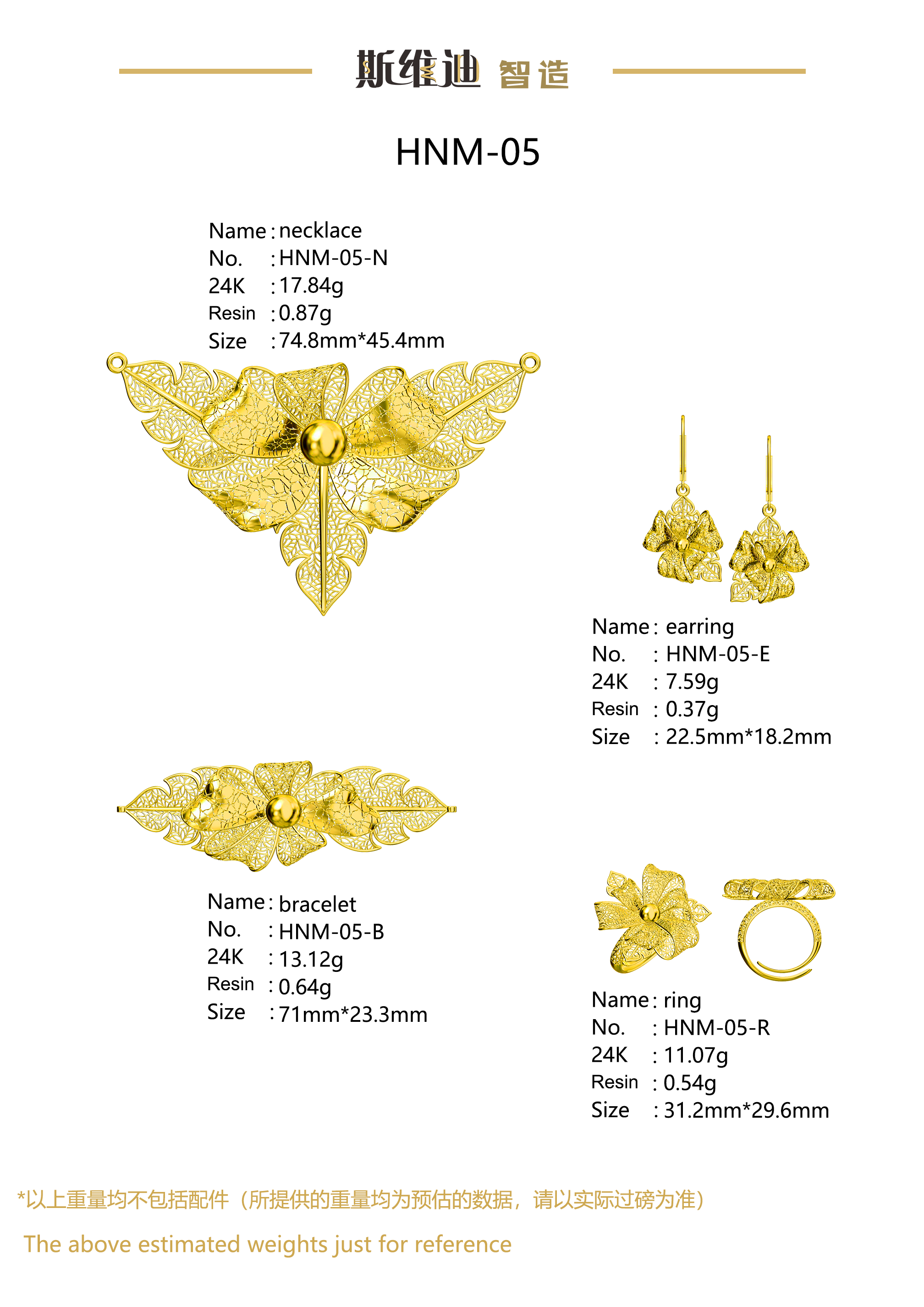 Jewelry set  Filigree Set   White Wax Casting Resin 3D Printing Service  HNM-05