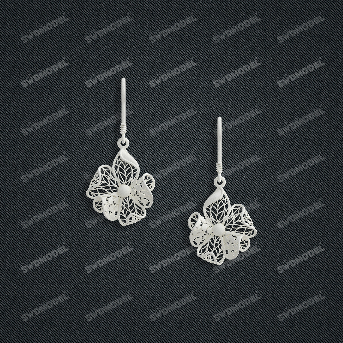 Jewelry set Filigree Earrings White Wax Casting Resin 3D Printing Service   HNM-07-E