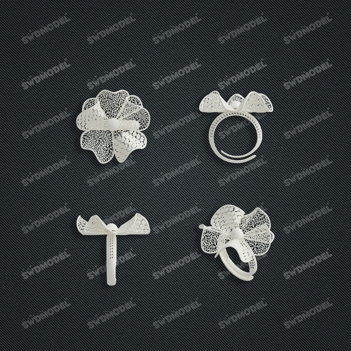 Jewelry set Filigree Ring White Wax Casting Resin 3D Printing Service  HNM-07-R