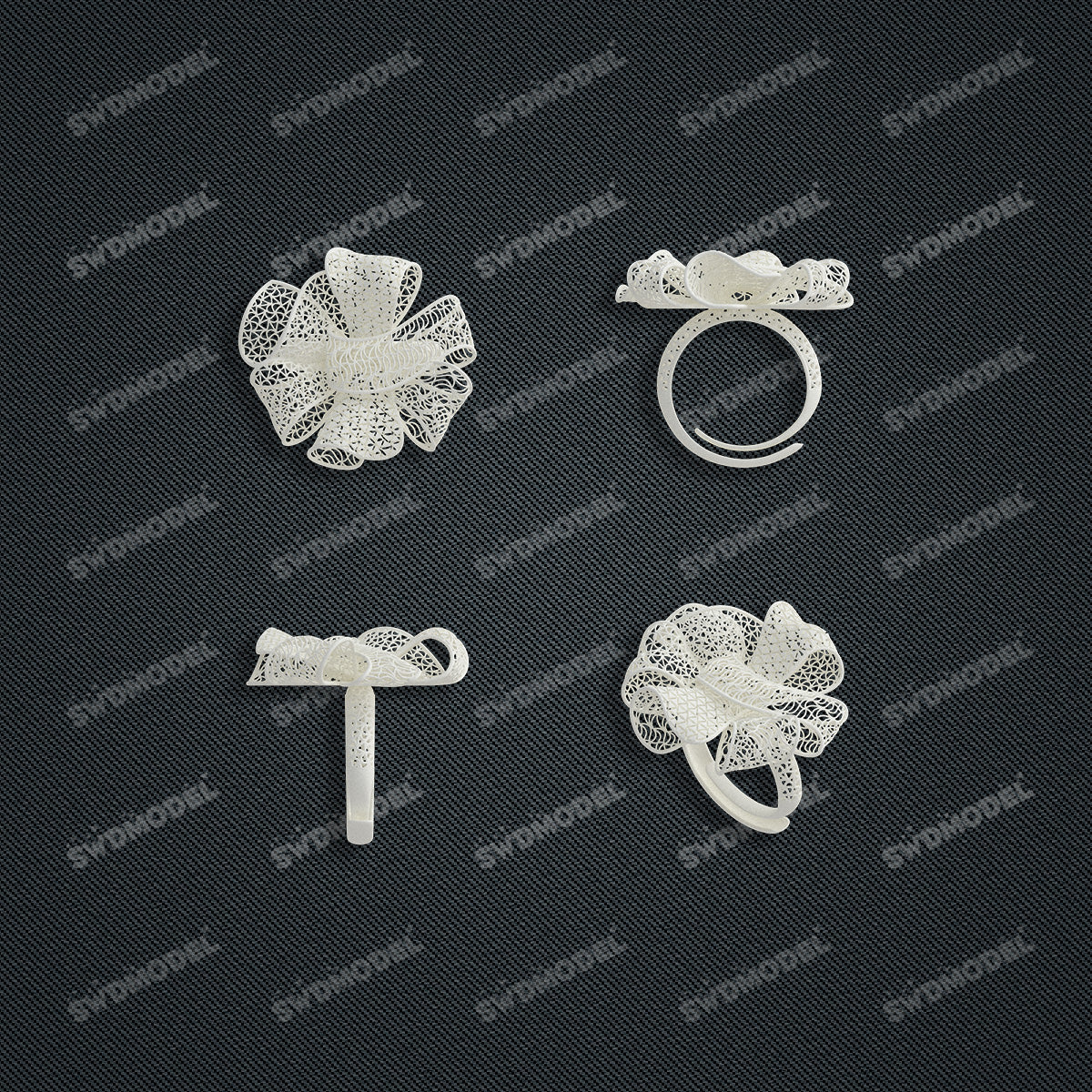 Jewelry set Filigree Ring White Wax Casting Resin 3D Printing Service  HNM-08-R
