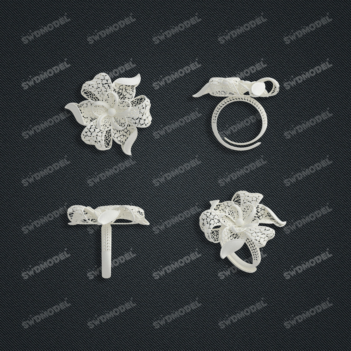 Jewelry set Filigree Ring White Wax Casting Resin 3D Printing Service  HNM-09-R