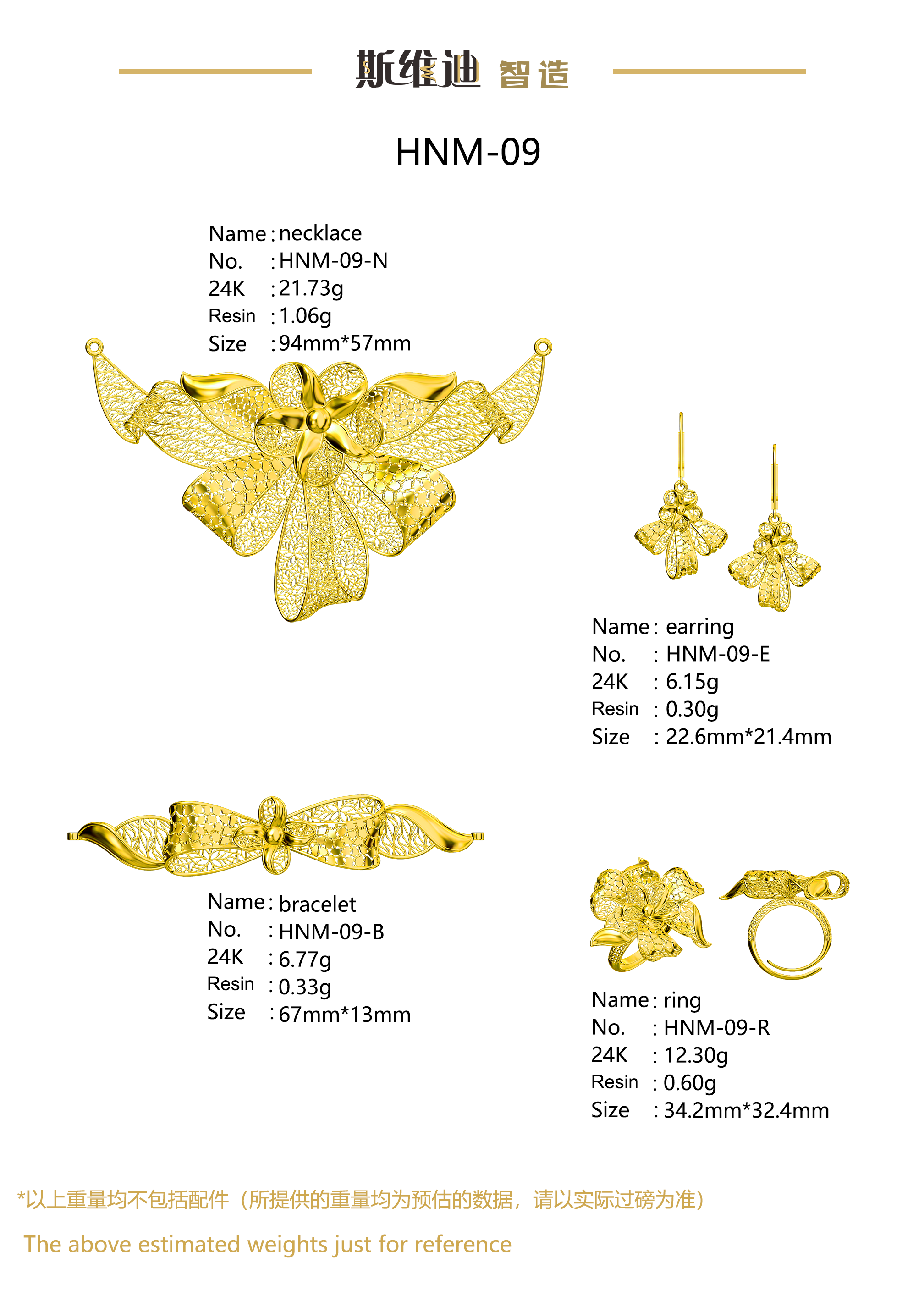 Jewelry set  Filigree Set   White Wax Casting Resin 3D Printing Service  HNM-09