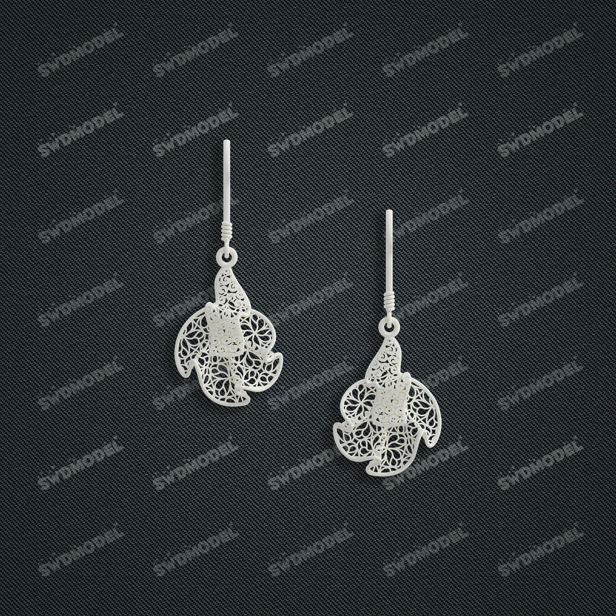 Jewelry set Filigree Earrings White Wax Casting Resin 3D Printing Service   HNM-10-E