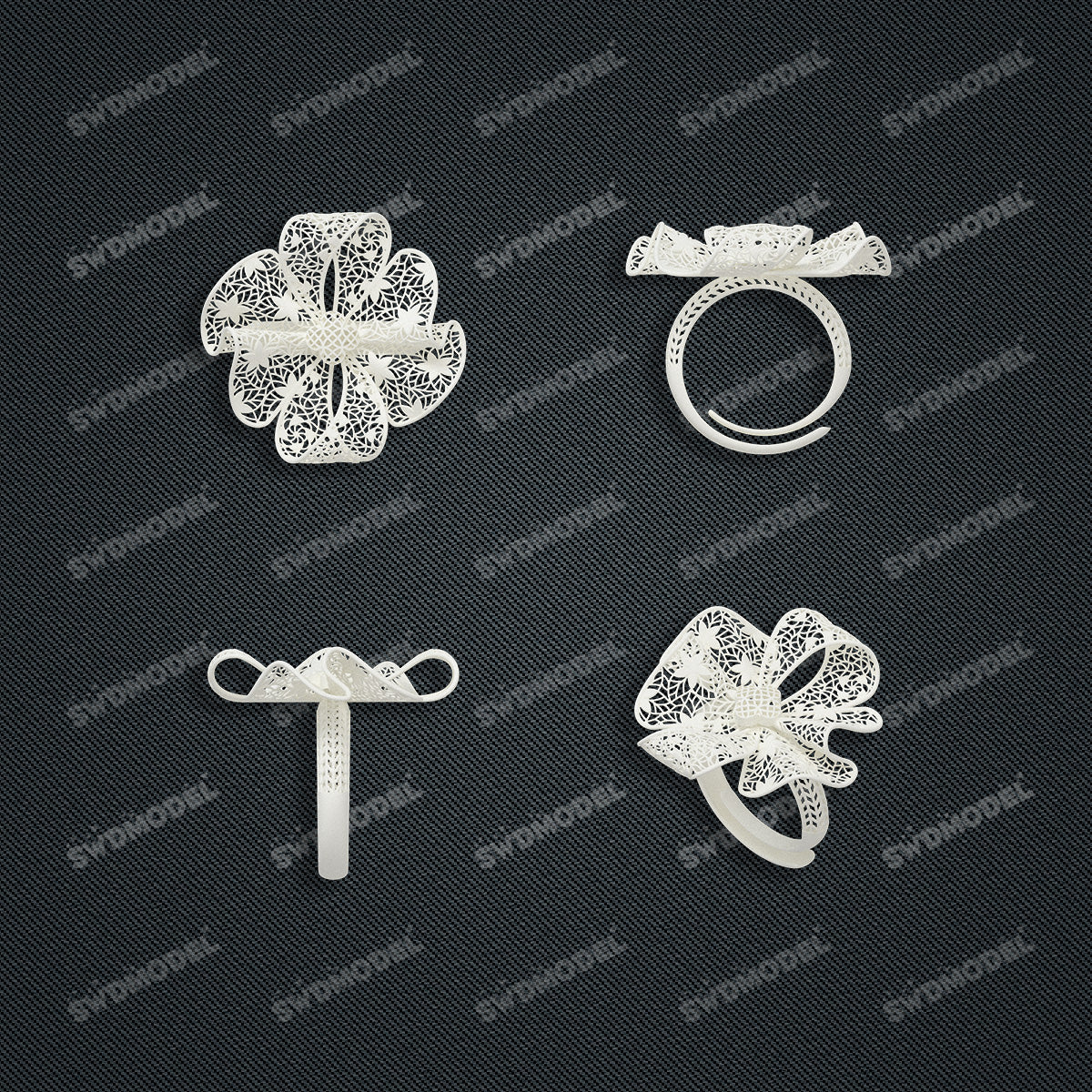 Jewelry set Filigree Ring White Wax Casting Resin 3D Printing Service  HNM-13-R