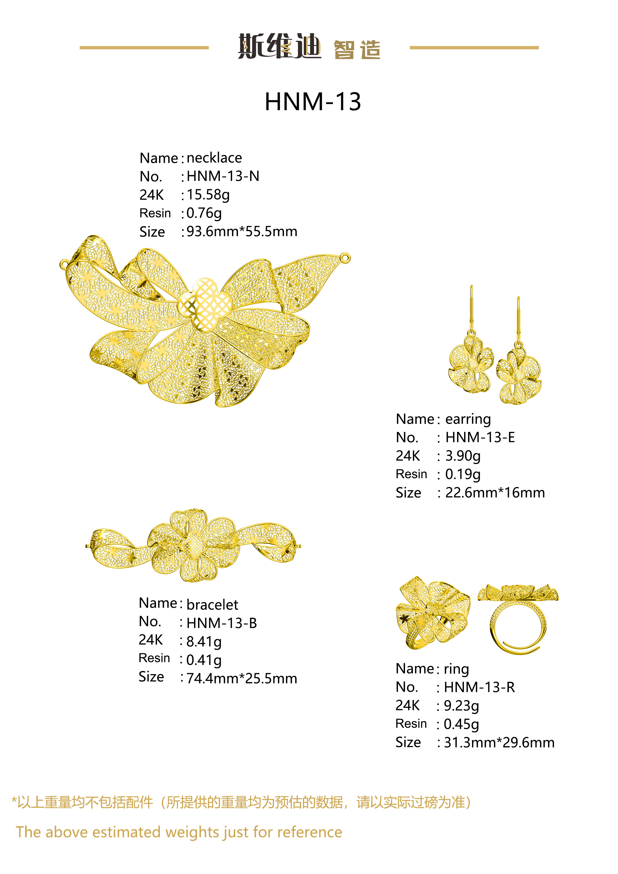 Jewelry set  Filigree Set   White Wax Casting Resin 3D Printing Service  HNM-13