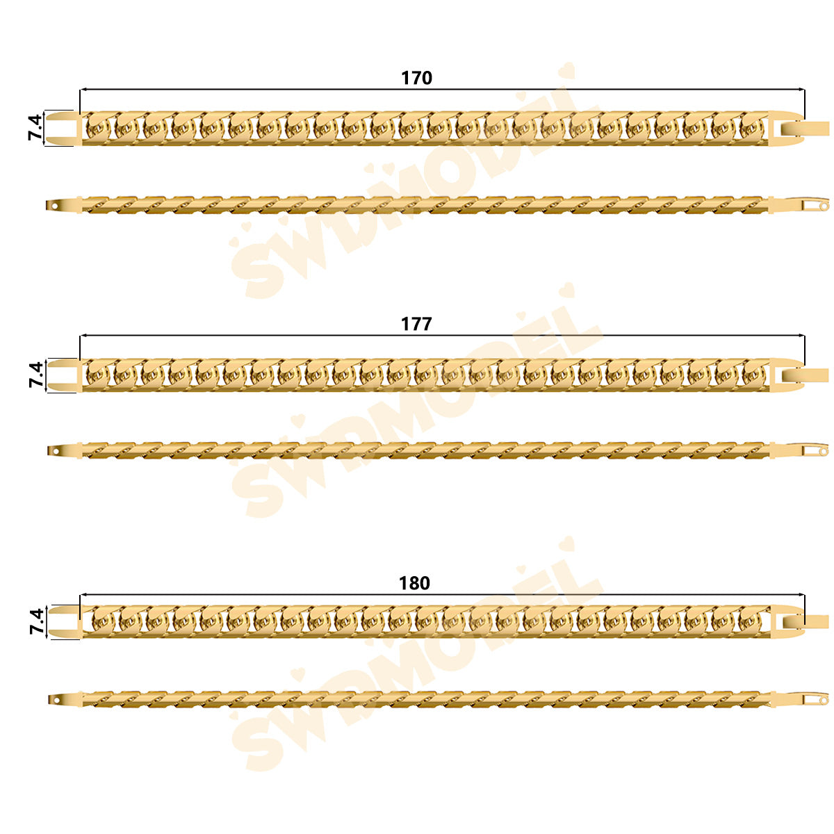 Miami Cuban Chain Casting White Wax 3D Printing Service SWDB-081-W7.4-016