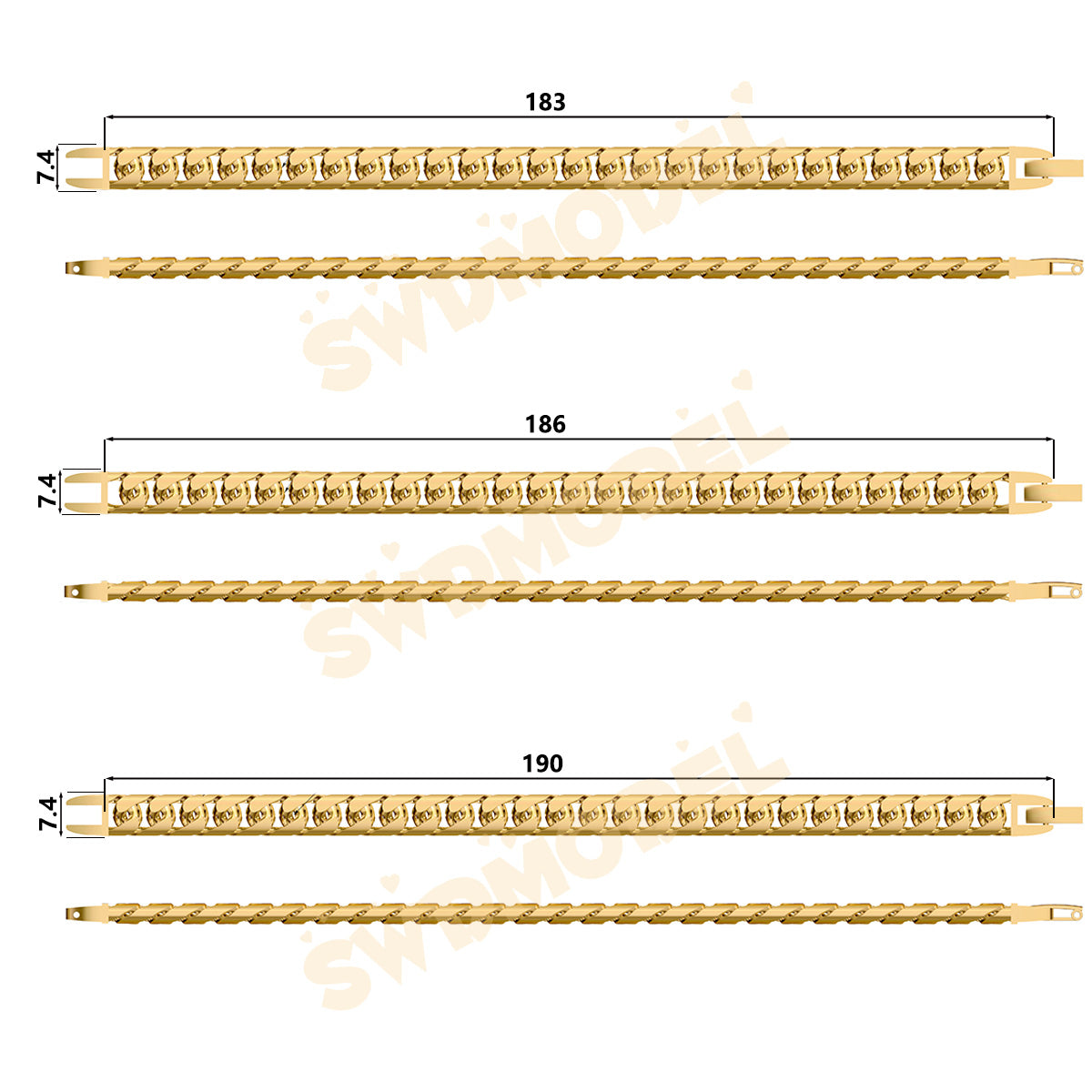 Miami Cuban Chain Casting White Wax 3D Printing Service SWDB-081-W7.4-016